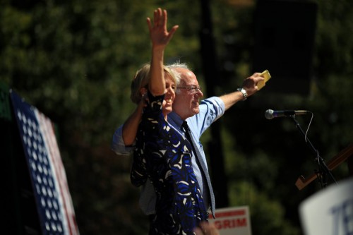 Bernie Sanders with Zephyr Teachout in New Paltz, N.Y. on Friday. Ms. Teachout is running for the House of Representatives. 